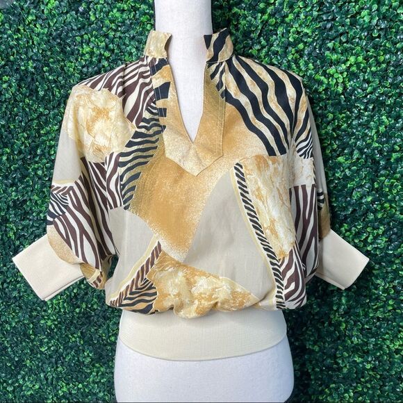 Vintage 80s Safari Animal Print Top Sz M - Picture 1 of 10
